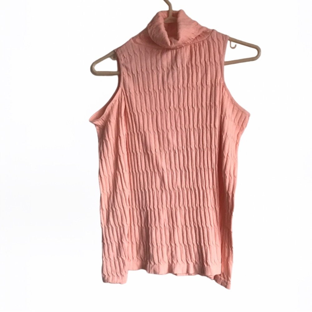 3 FOR $20 LOVE Ribbed Peach Long Sleeve Peasant Cold Shoulder Turtleneck Sweater